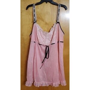 Cato Womens Plus Size 22/24 Pink Nylon Babydoll White Lace Black Ribbon Lingerie